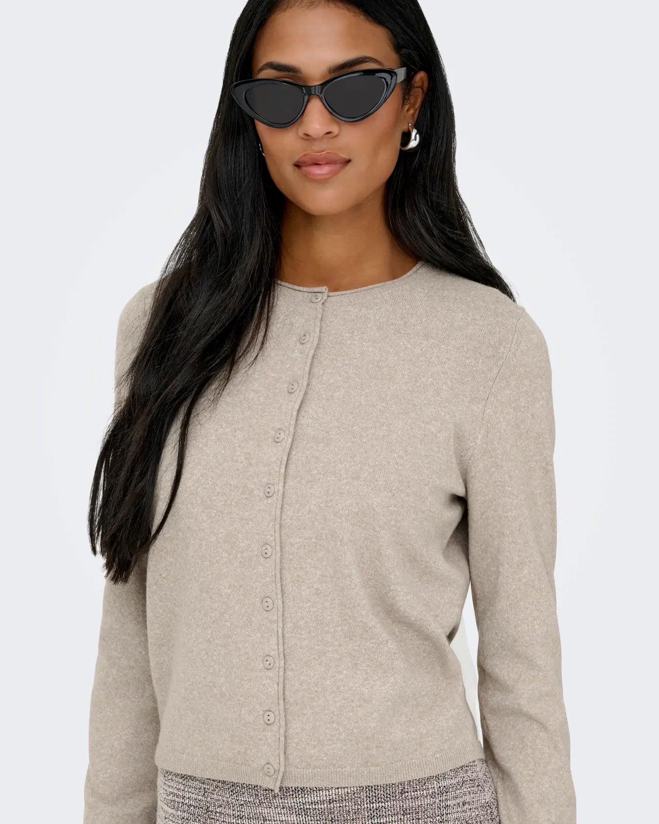 ONLY LOYAL O NECK CARDIGAN - BEIGE