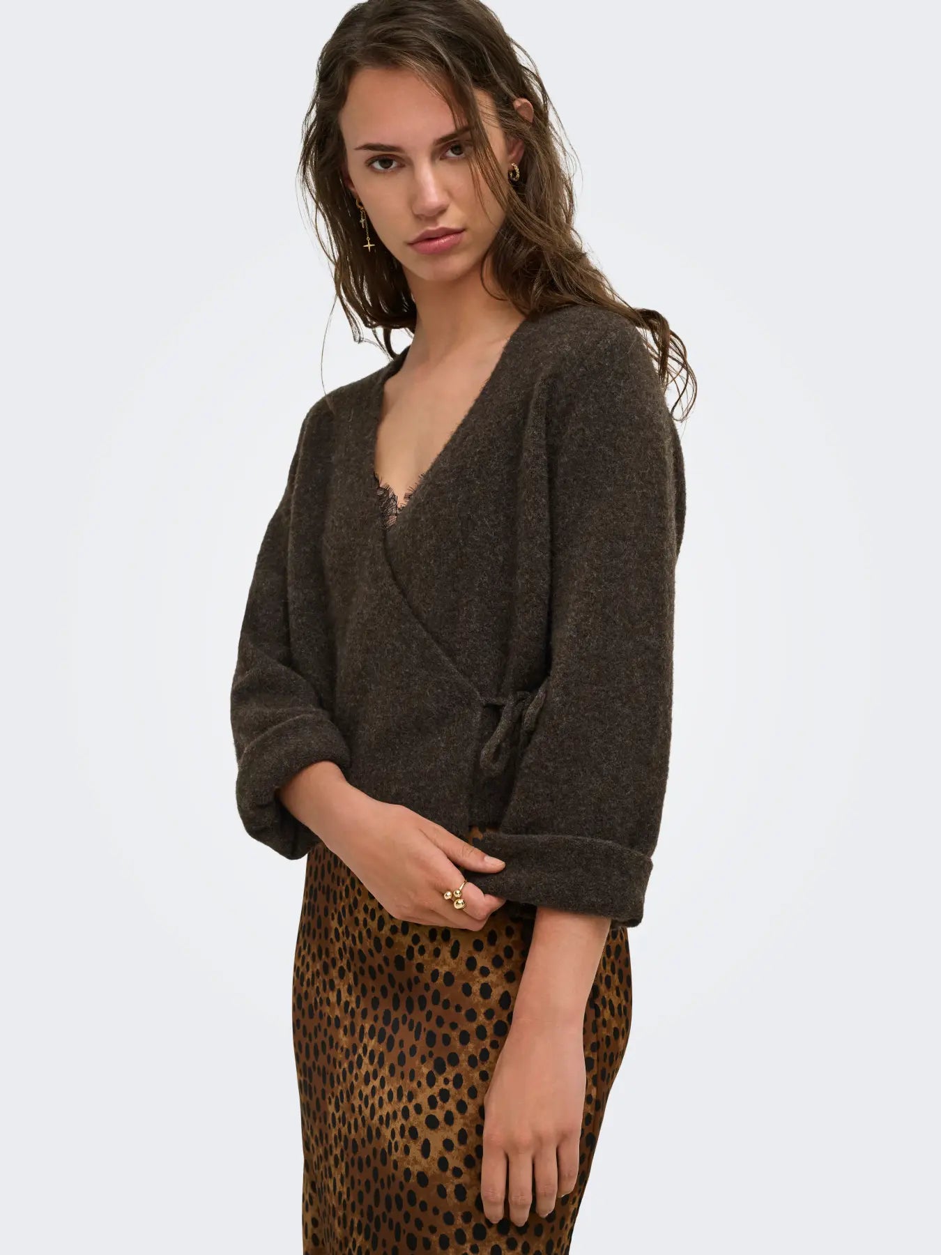 ONLY LIVA WRAP CARDIGAN - CHOCOLATE