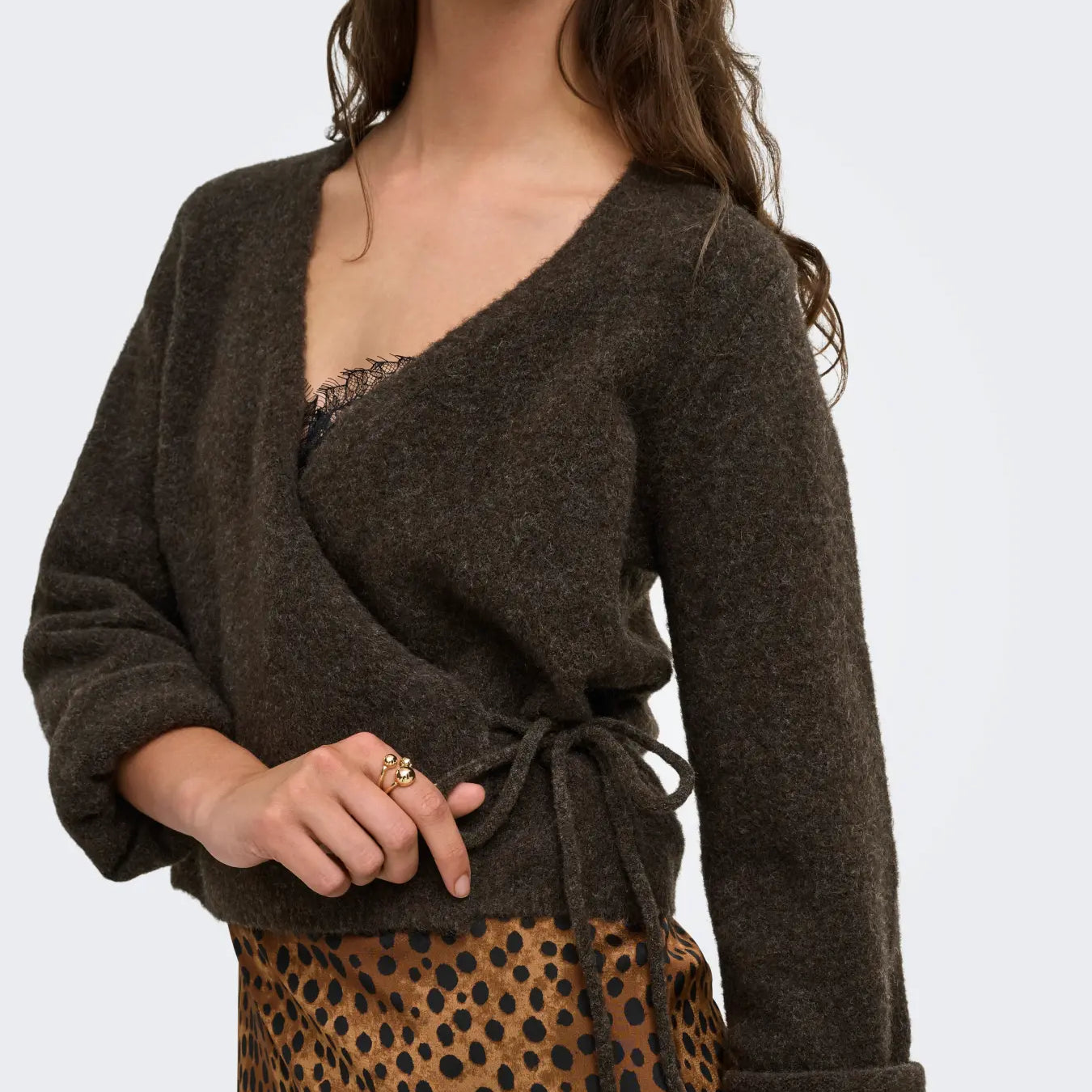 ONLY LIVA WRAP CARDIGAN - CHOCOLATE