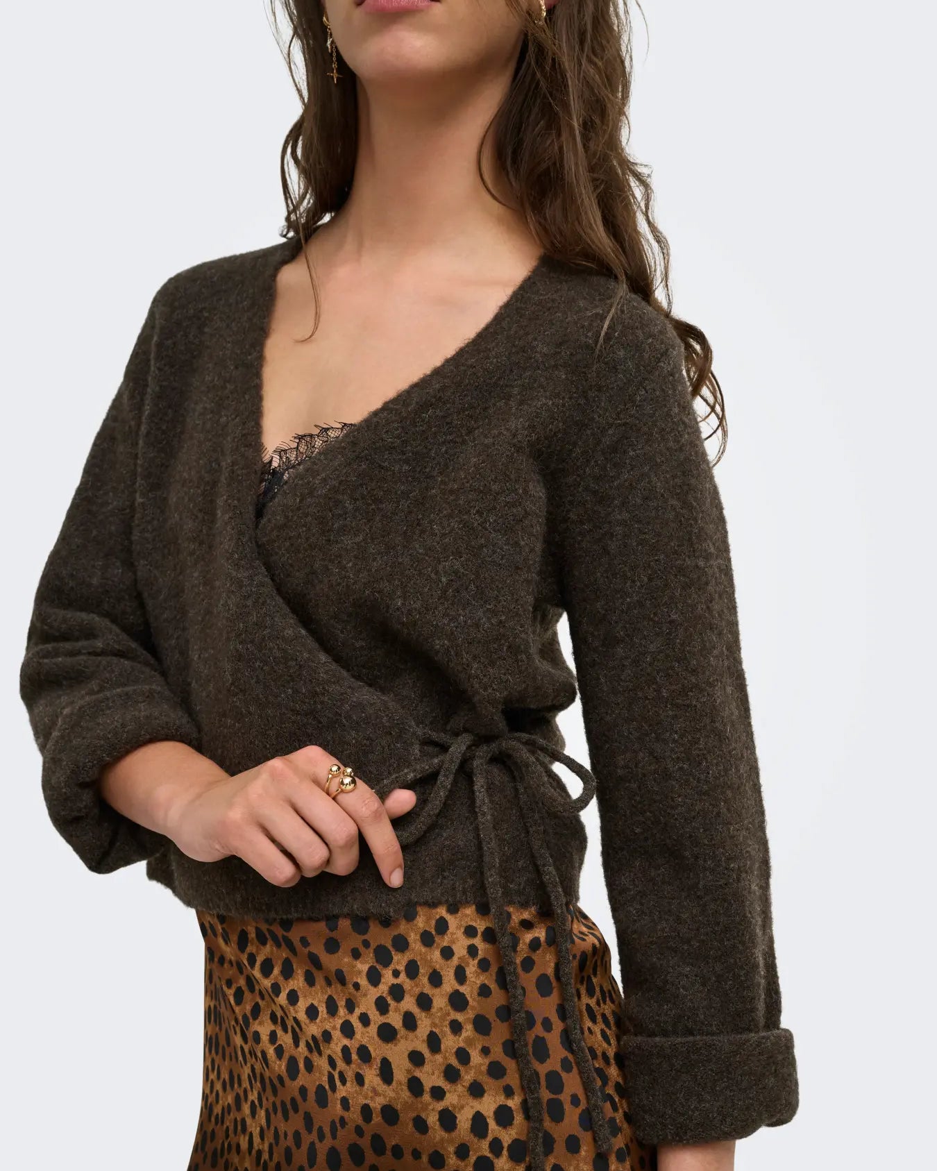 ONLY LIVA WRAP CARDIGAN - CHOCOLATE