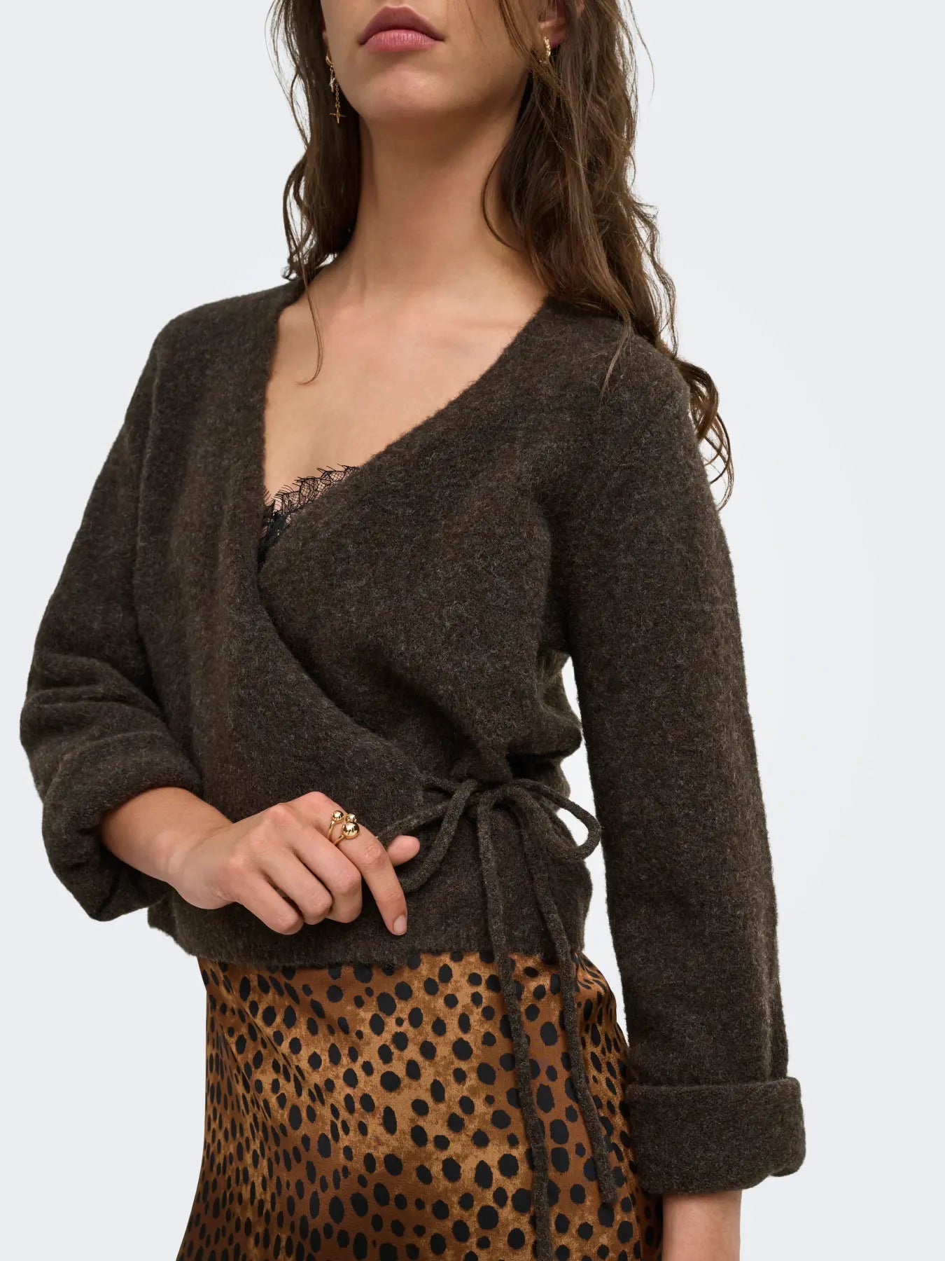 ONLY LIVA WRAP CARDIGAN - CHOCOLATE