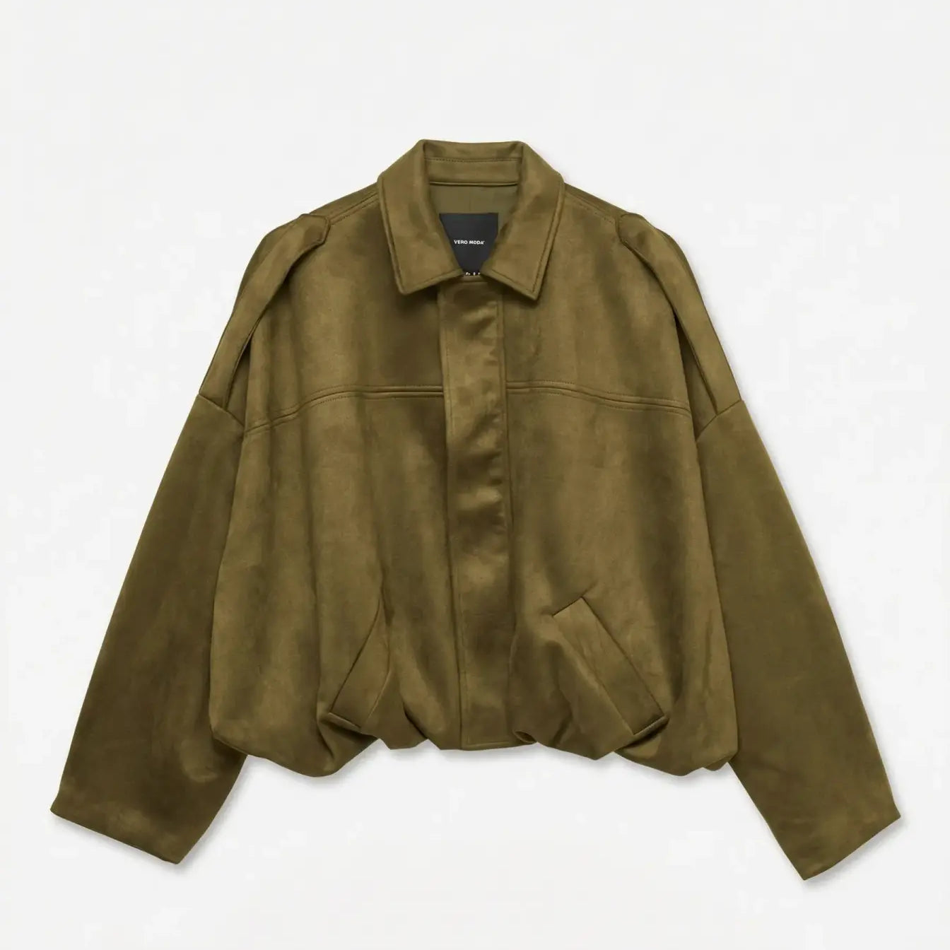 VM HAZEL FAUX SUEDE BOMBER JACKET - MILITARY OLIVE
