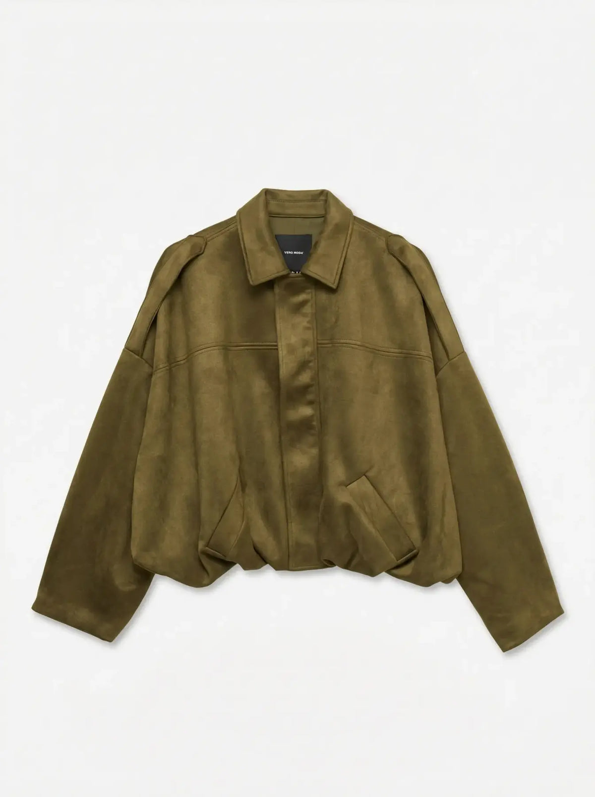 VM HAZEL FAUX SUEDE BOMBER JACKET - MILITARY OLIVE