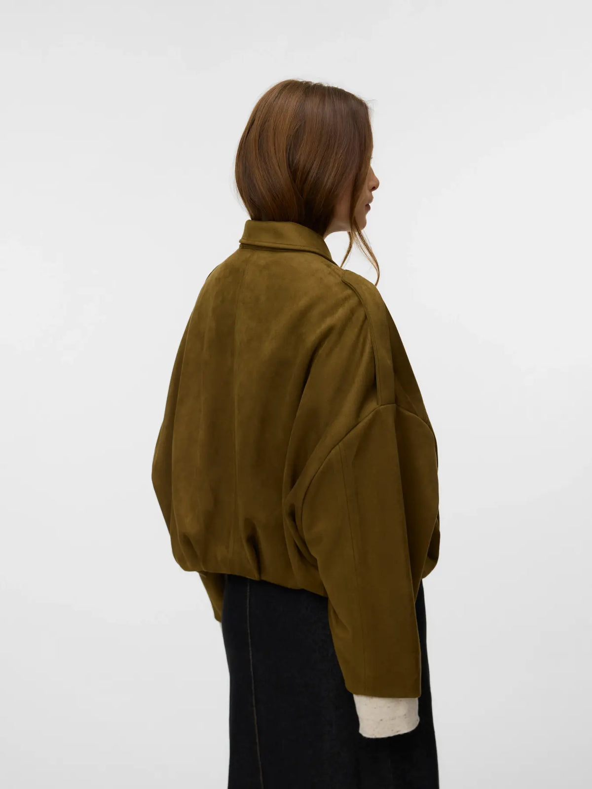 VM HAZEL FAUX SUEDE BOMBER JACKET - MILITARY OLIVE