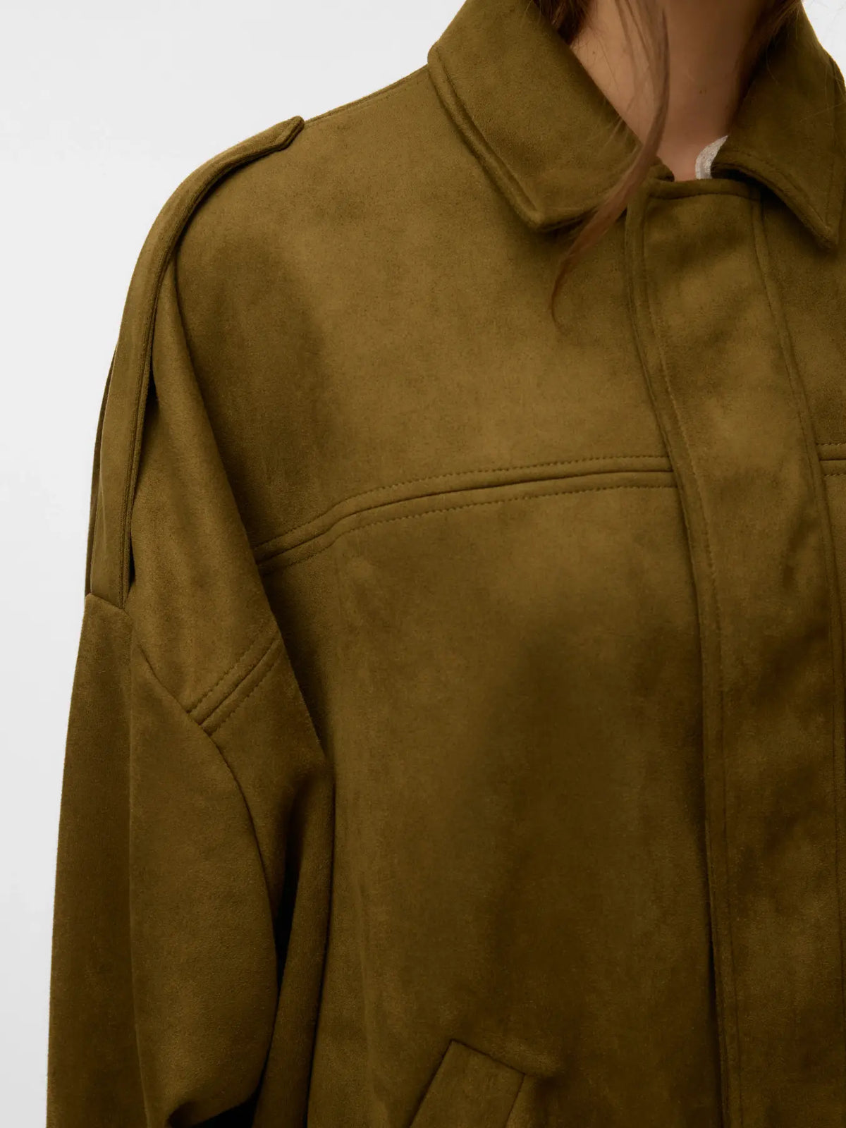 VM HAZEL FAUX SUEDE BOMBER JACKET - MILITARY OLIVE