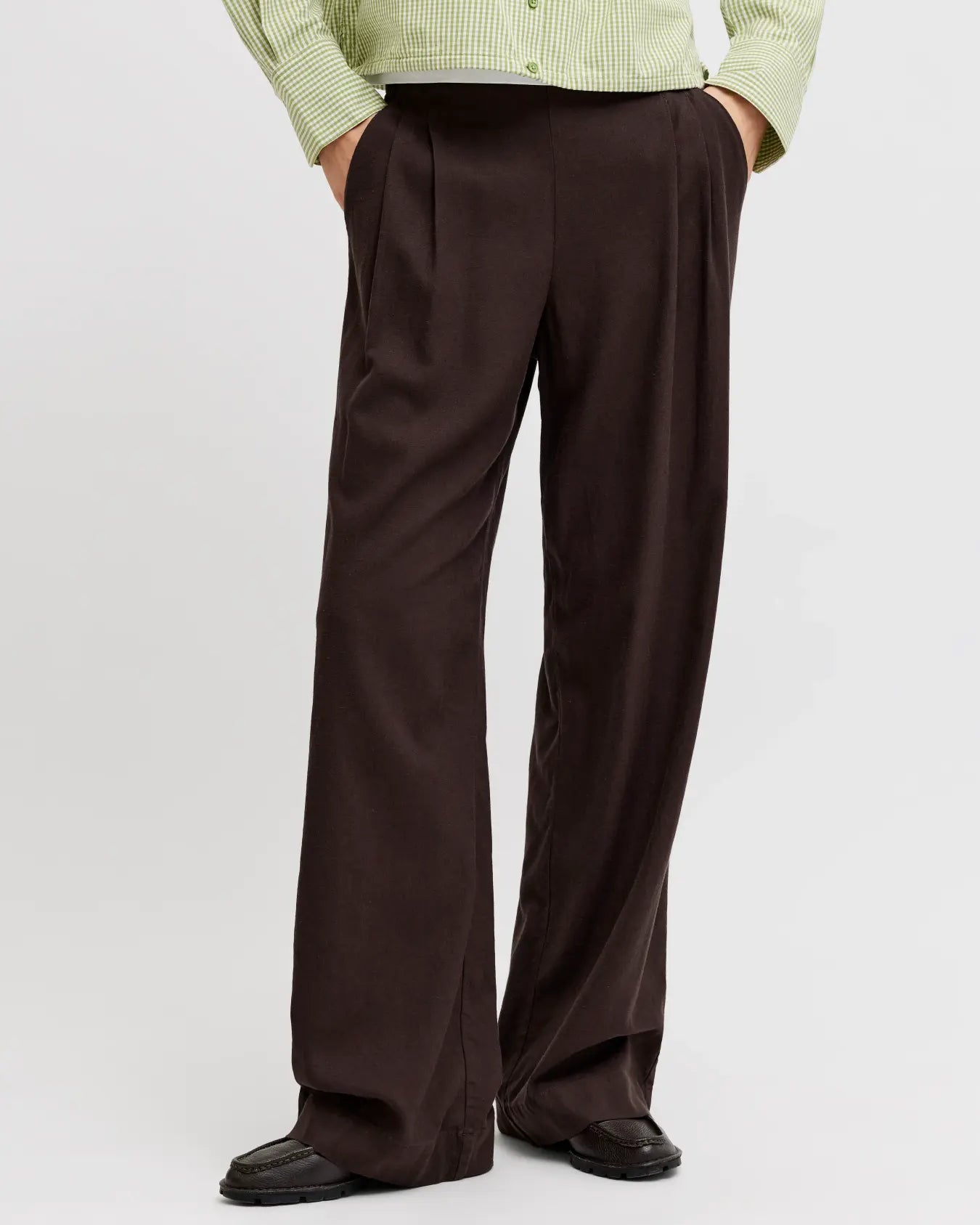 JJXX ALMIRA LINEN LOOSE PANT - SEAL BROWN
