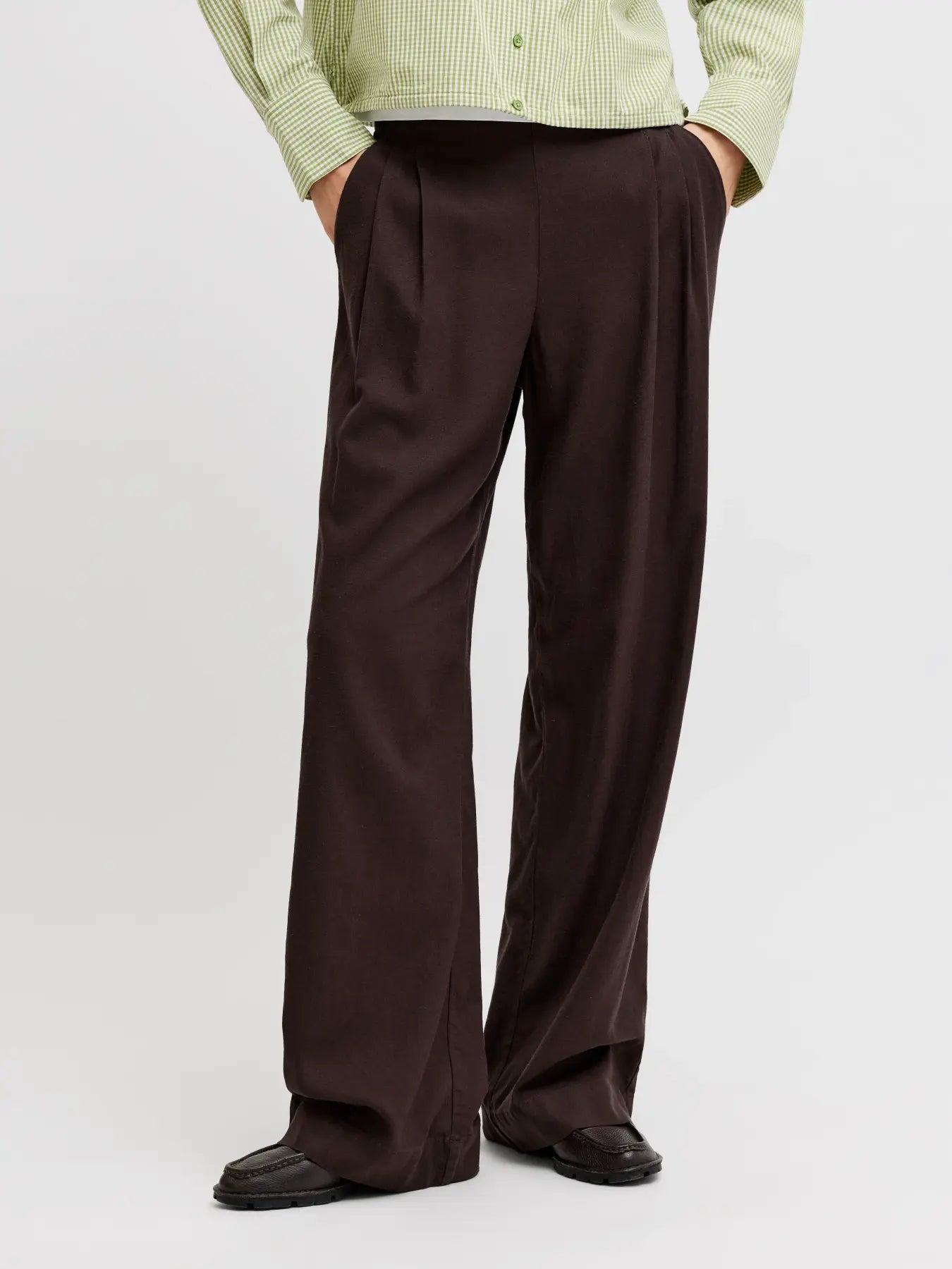 JJXX ALMIRA LINEN LOOSE PANT - SEAL BROWN