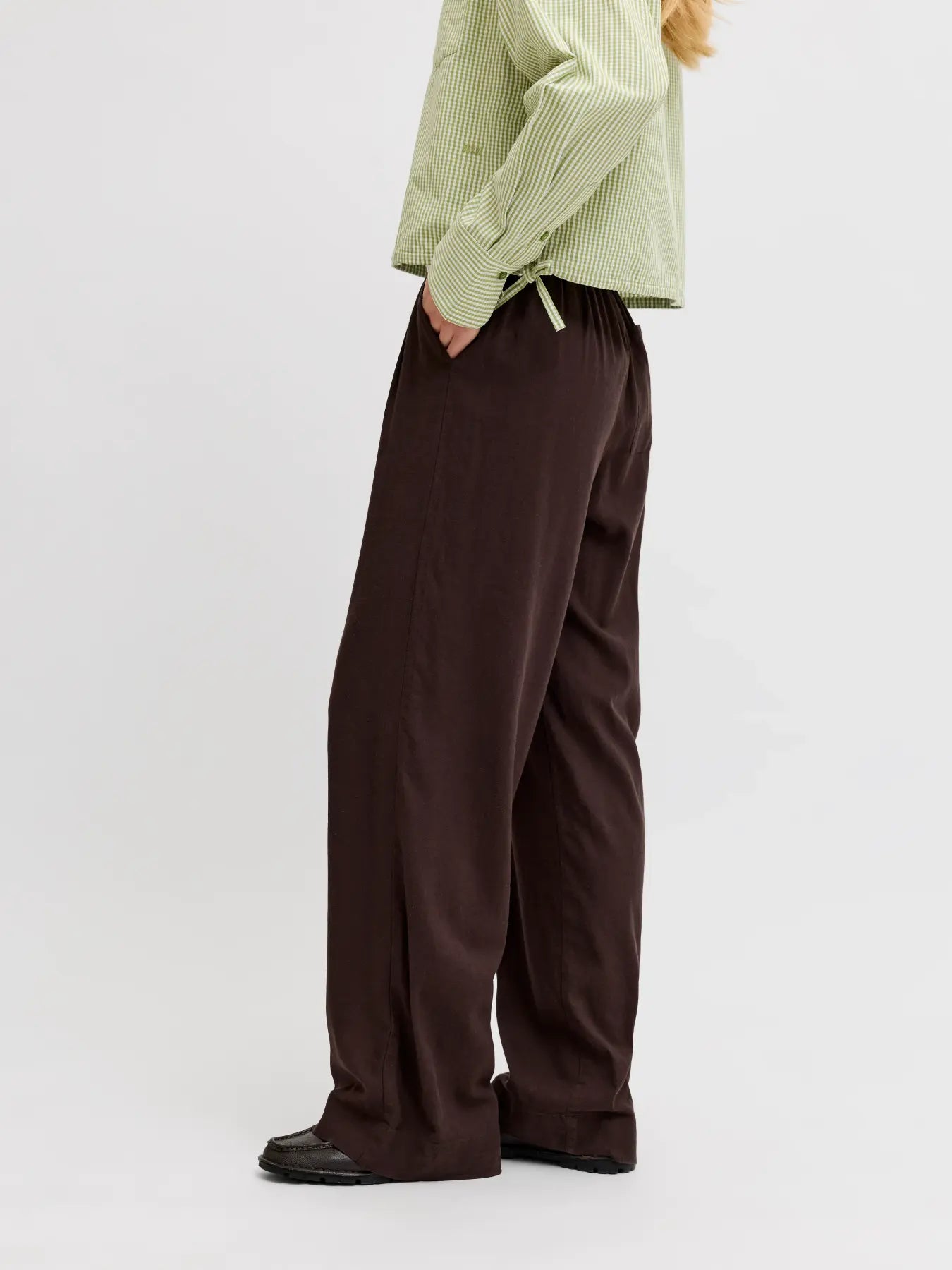 JJXX ALMIRA LINEN LOOSE PANT - SEAL BROWN