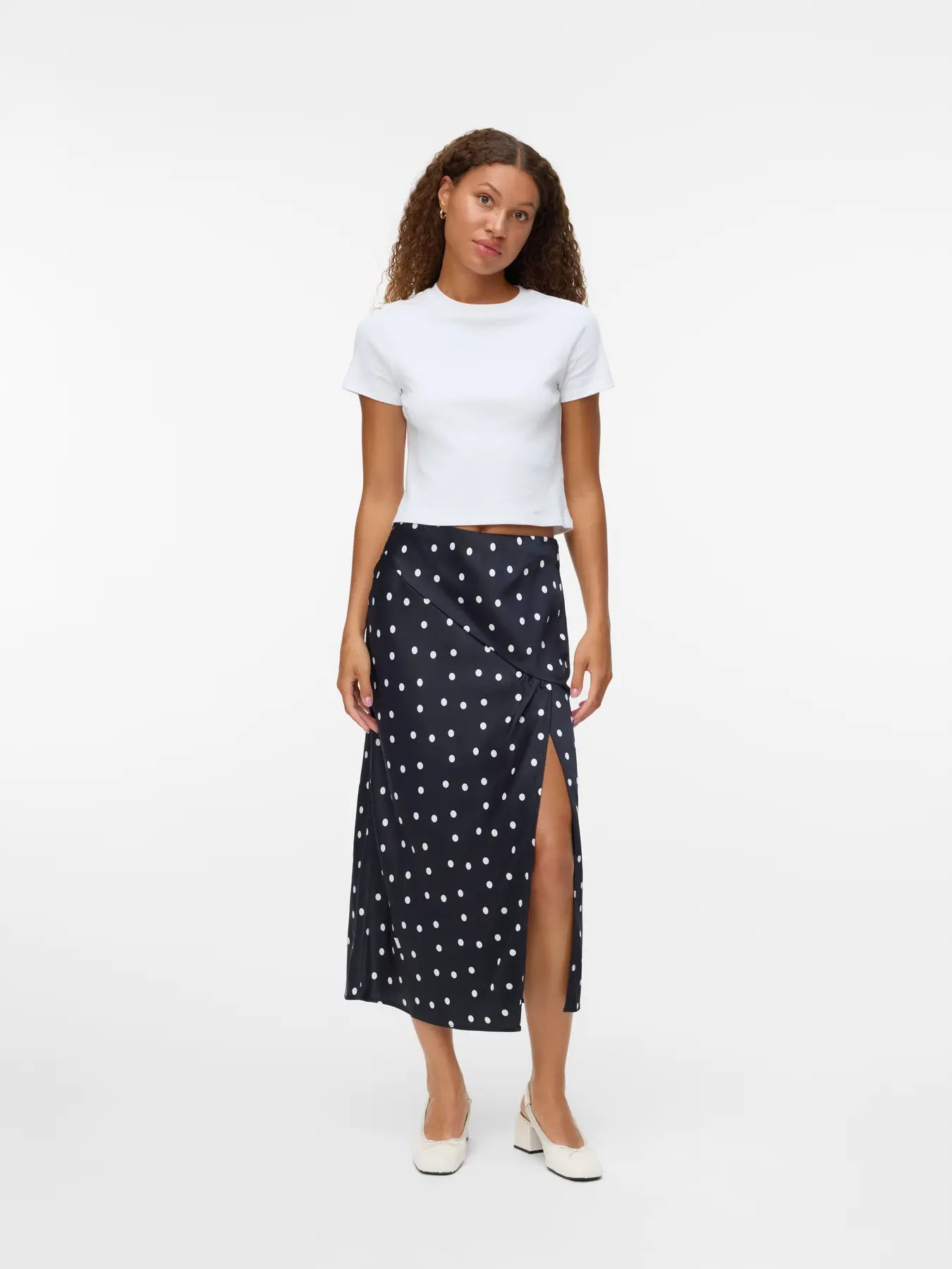 VM KIMA SLIT MIDI SKIRT - BLACK DOTS