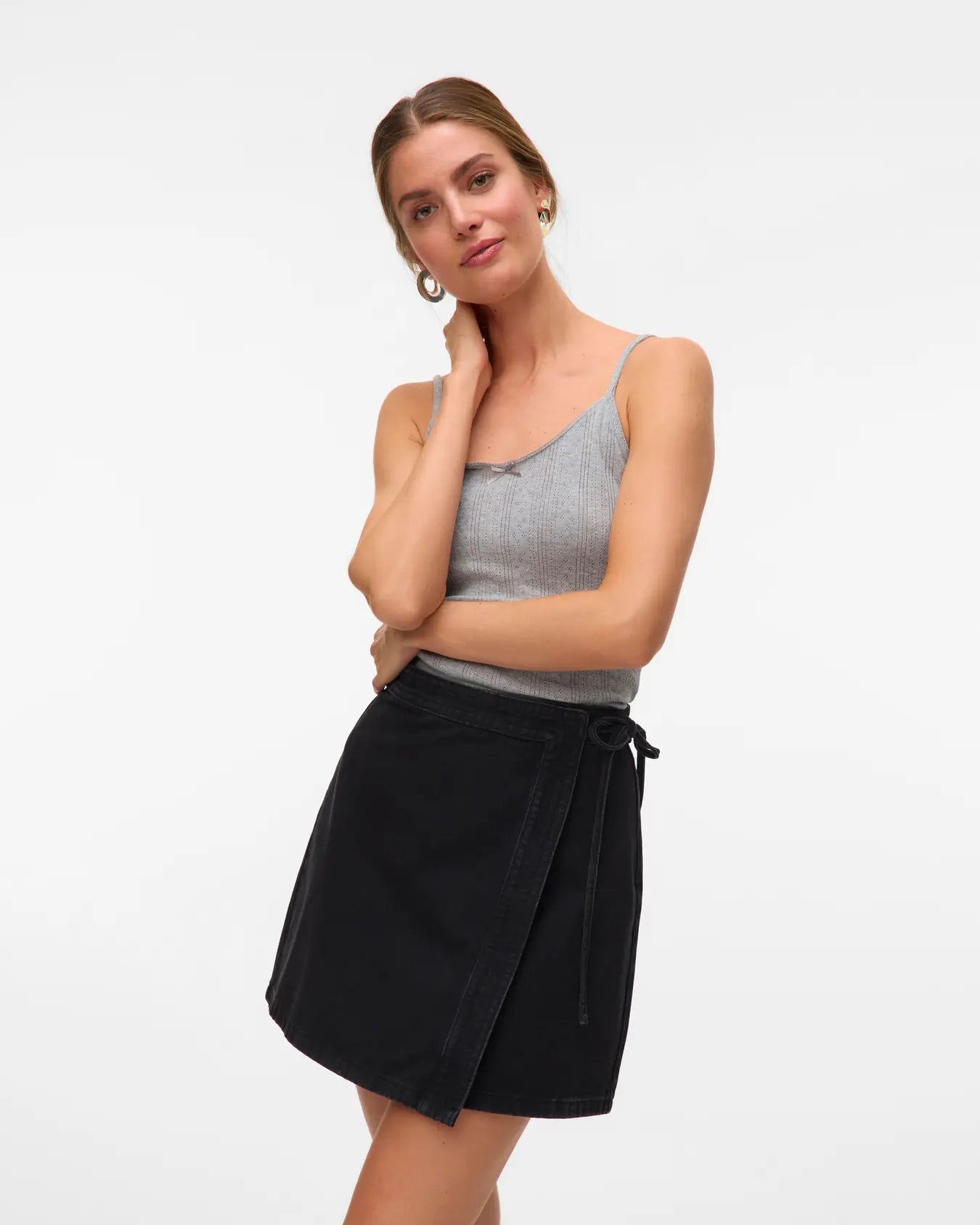 VM LIZA DENIM WRAP SKIRT - BLACK