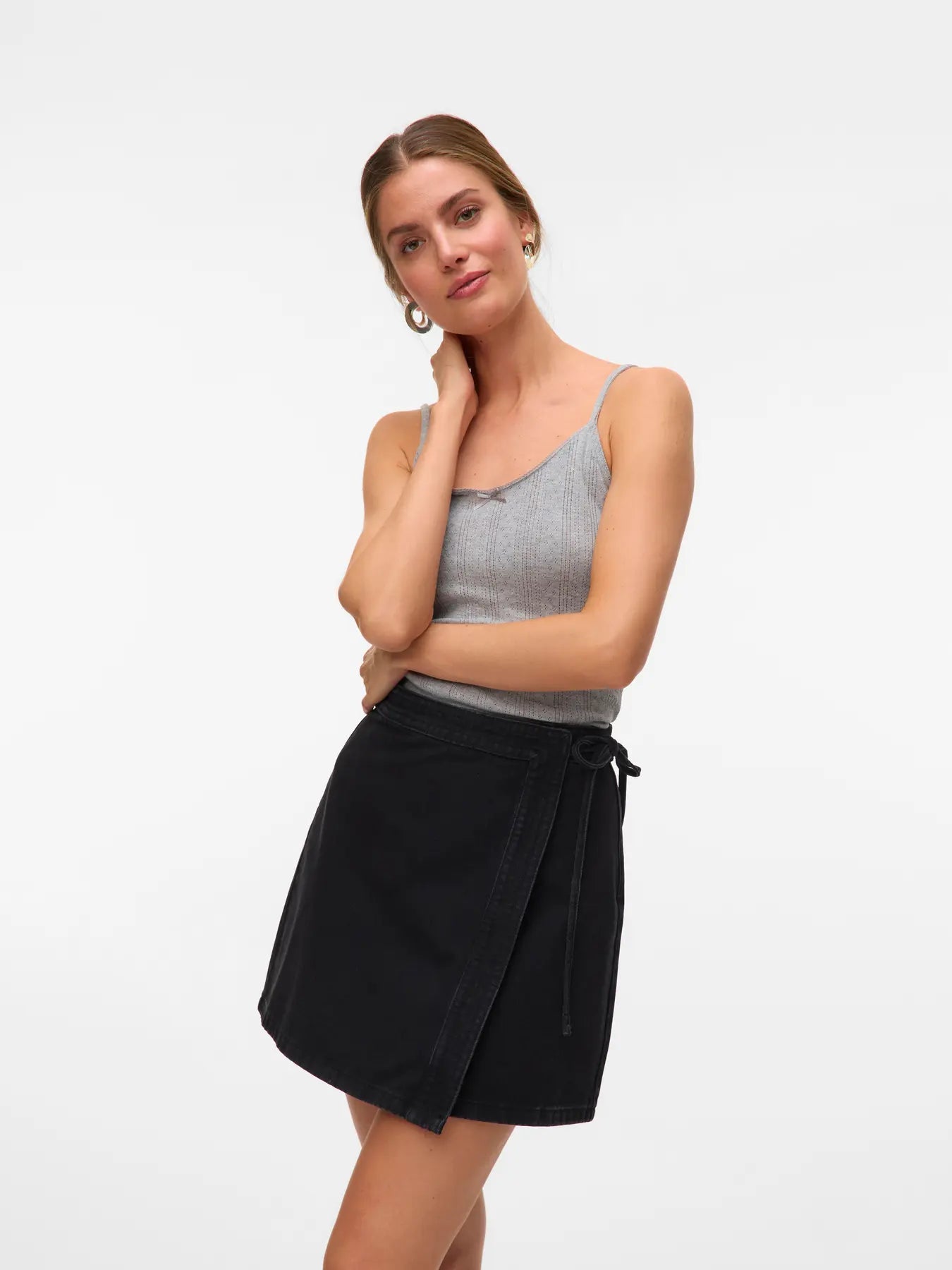 VM LIZA DENIM WRAP SKIRT - BLACK