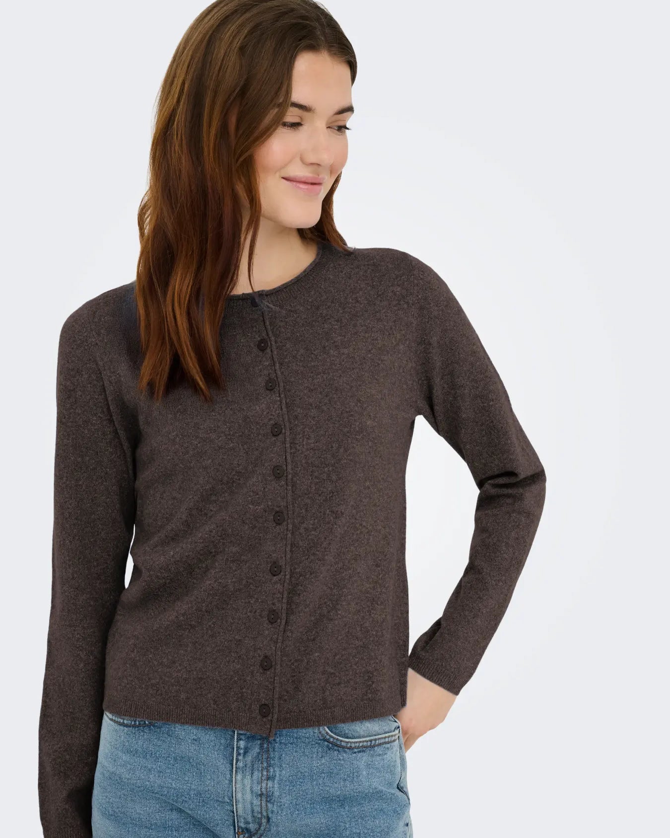 ONLY LOYAL O NECK CARDIGAN - CHOCOLATE TORTE