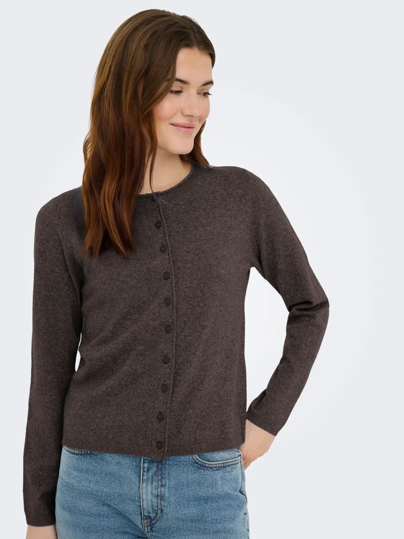 ONLY LOYAL O NECK CARDIGAN - CHOCOLATE TORTE