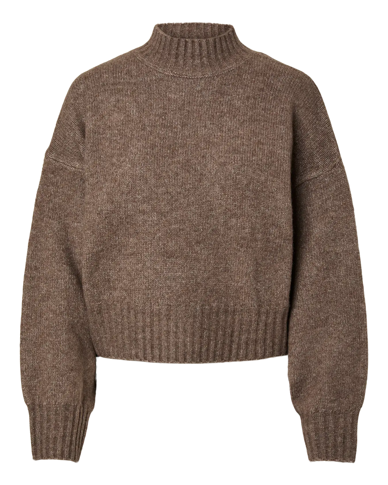 PIECES AICO HIGHNECK SHORT SWEATER - COFFEE QUARTZ