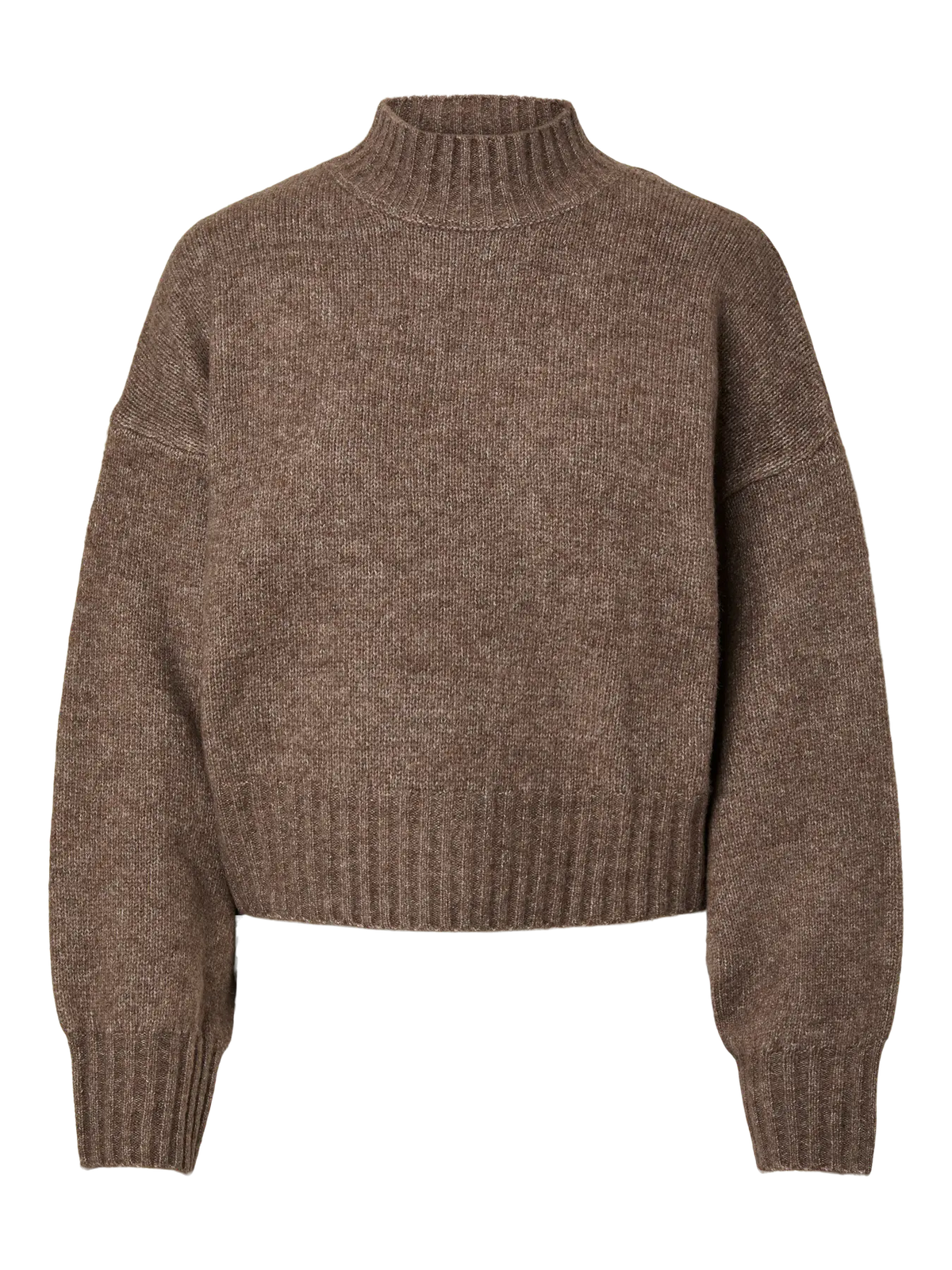 PIECES AICO HIGHNECK SHORT SWEATER - COFFEE QUARTZ