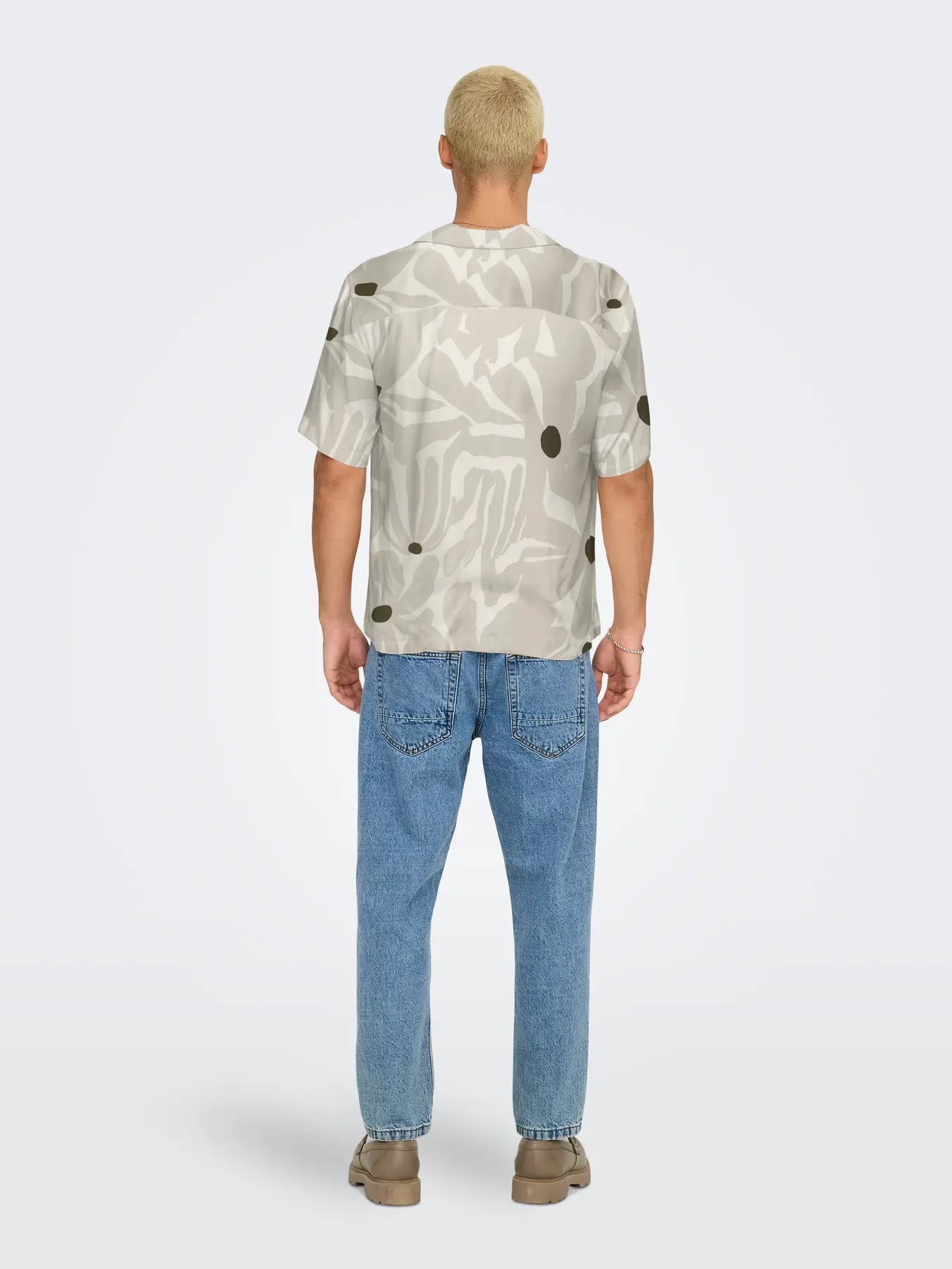 ONLY + SONS DASH PRINTED RESORT SHIRT - SILVER LINING