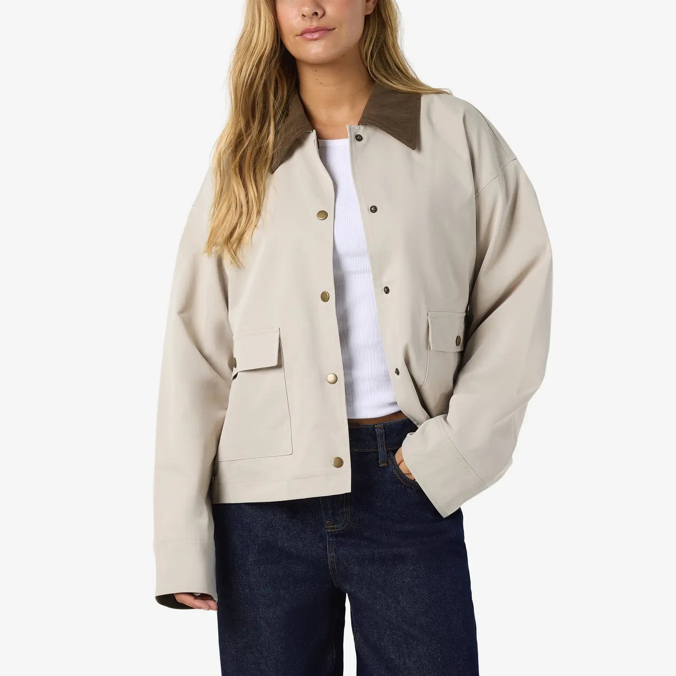 NM NORA CORDUROY COLLAR JACKET - SILVER LINING