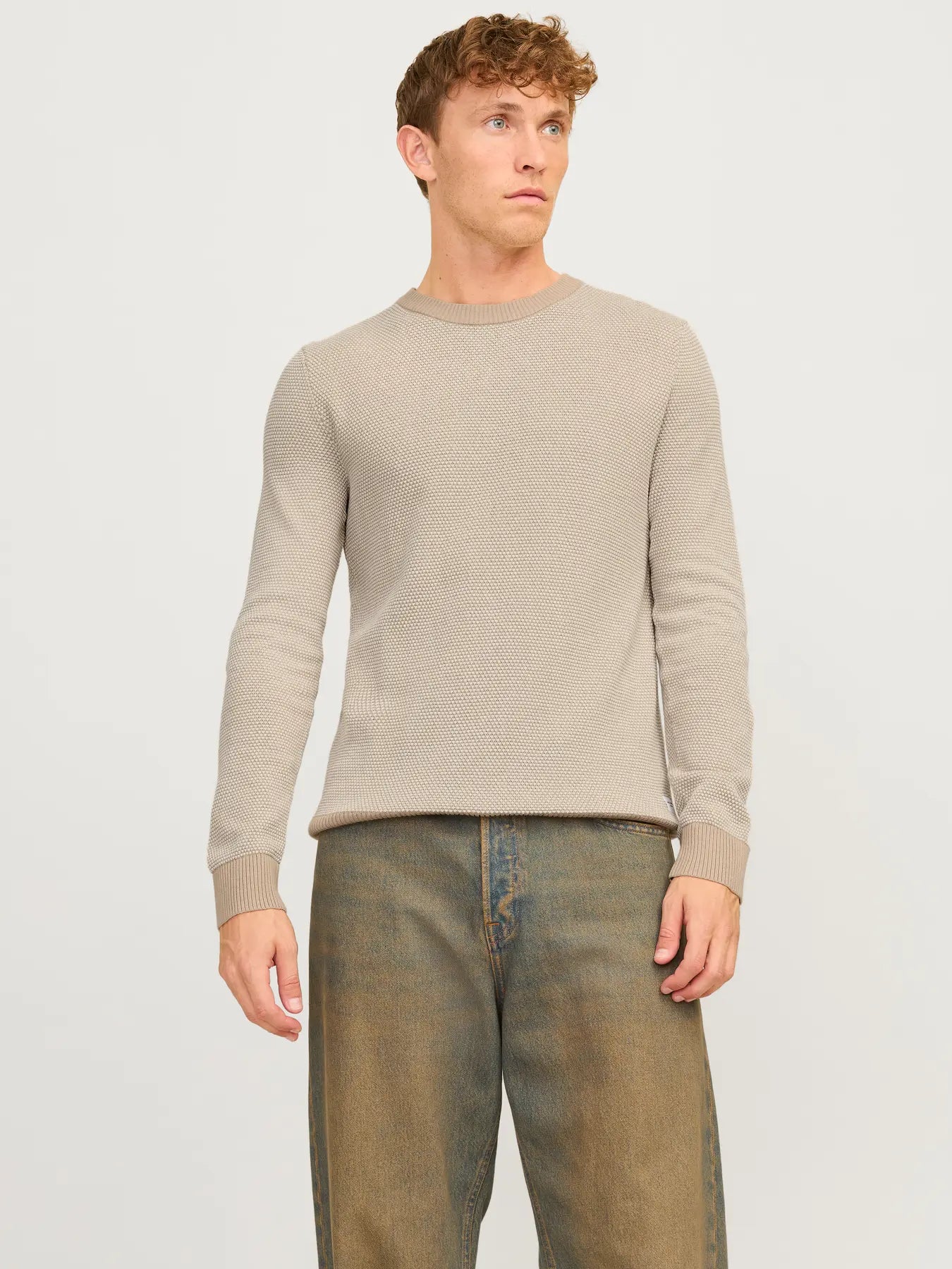 JJ GLOBE KNIT CREW NECK SWEATER - OATMEAL