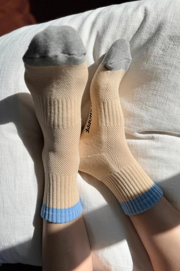 LE BON SHOPPE COLOR BLOCK GIRLFRIEND SOCKS - YELLOW BLUE