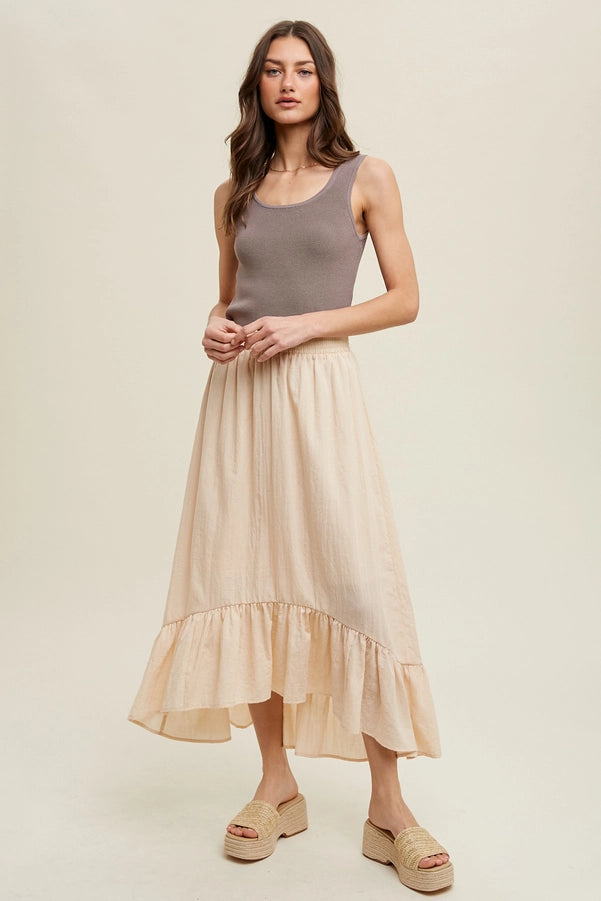 HI LOW HEM MIDI SKIRT - CREAM