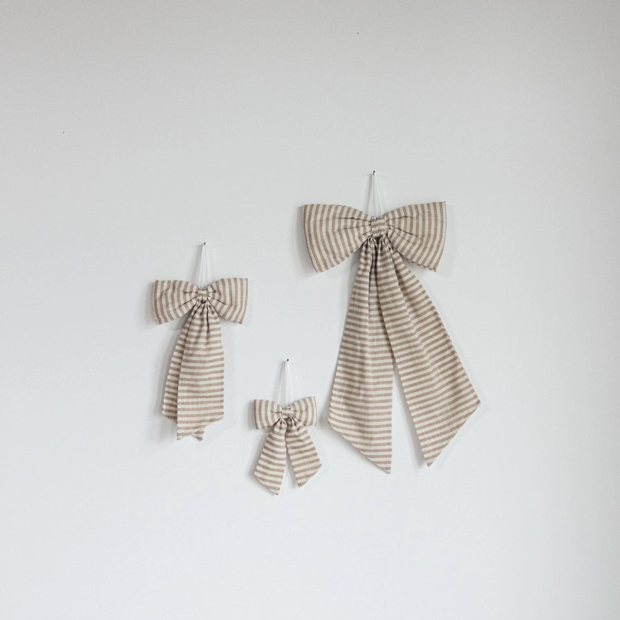 STRIPED FABRIC BOWS - BEIGE SAND