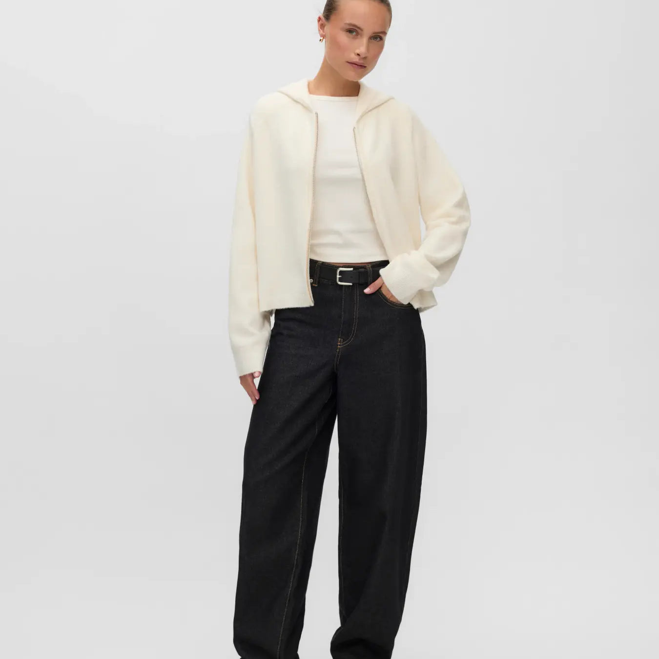 VM BESTI KNIT HOODED ZIP SWEATER - BIRCH