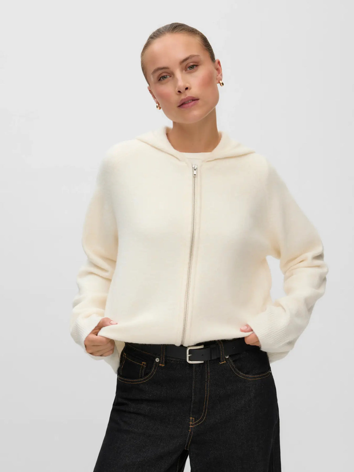 VM BESTI KNIT HOODED ZIP SWEATER - BIRCH