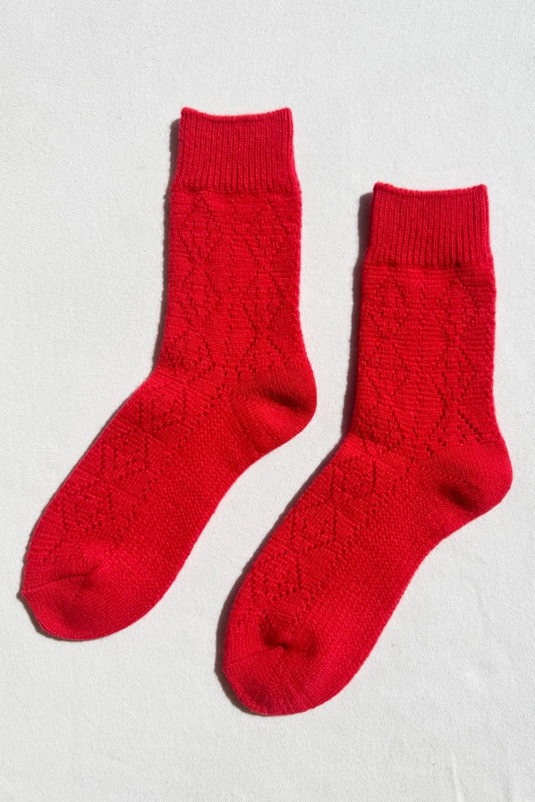 LE BON SHOPPE CASHMERE POINTELLE SOCKS - RED
