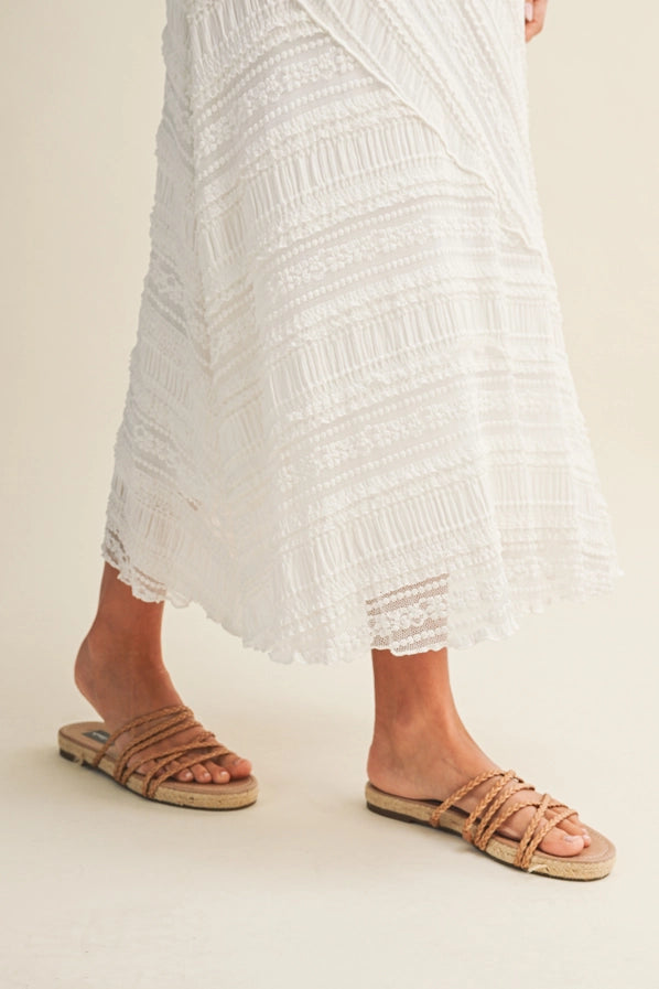 AMALFI TEXTURED DIAGONAL LACE MIDI SKIRT - OFF WHITE