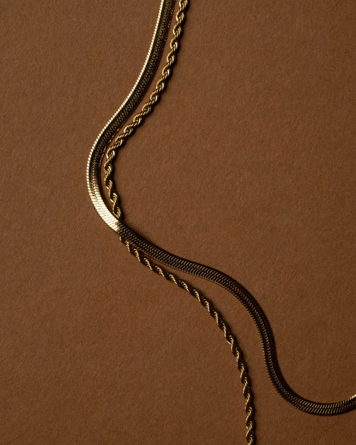 SANDRA DUAL ROPE AND SNAKE CHAIN NECKLACE - GOLD