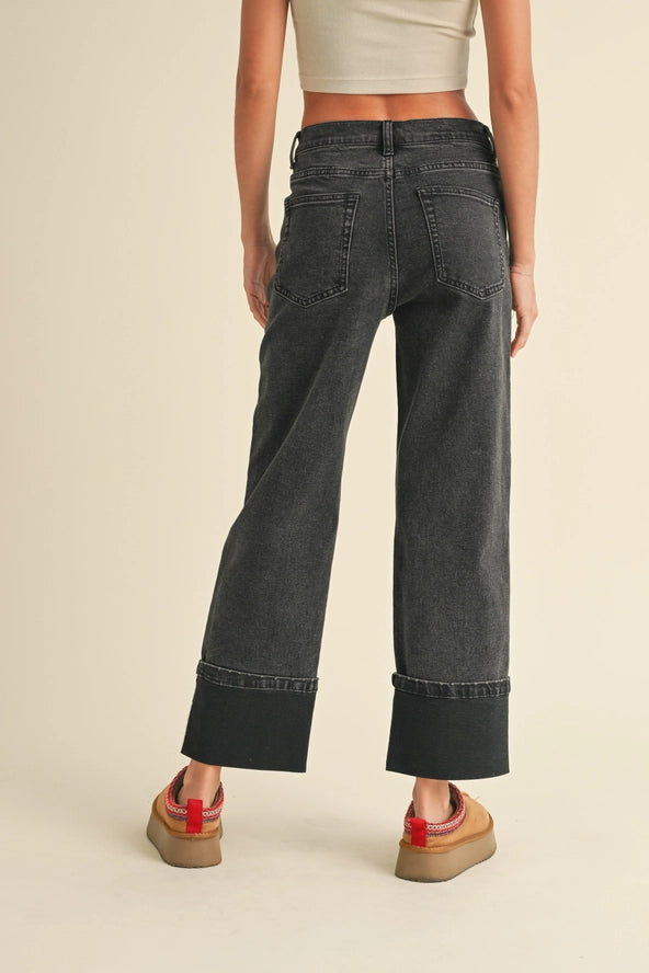 CUFFED BORROM PANTS - BLACK WASH - LAST SIZE S