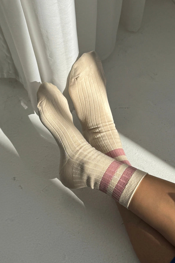 LE BON SHOPPE HER SOCKS VARSITY - ROSE