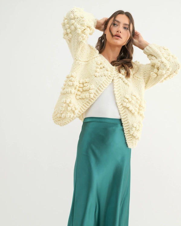 HAND CROCHET BUBBLE CARDIGAN - CREAM