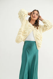 HAND CROCHET BUBBLE CARDIGAN - CREAM