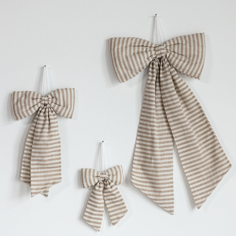 STRIPED FABRIC BOWS - BEIGE SAND