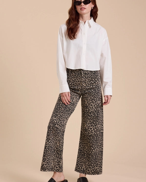 OLIVIA LEOPARD PRINT PANTS - BLACK