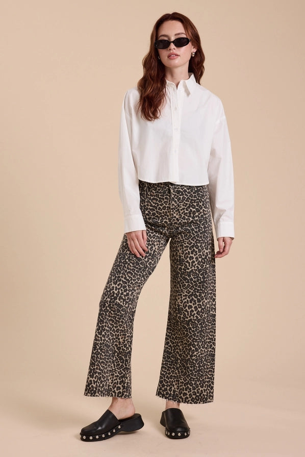 OLIVIA LEOPARD PRINT PANTS - BLACK