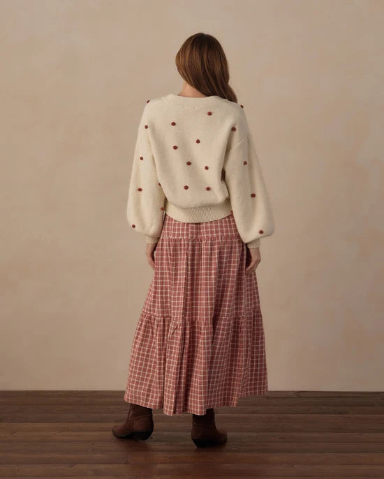 RYLEE + CRU BOXY CROP BOBBLE CARDIGAN - RUBY