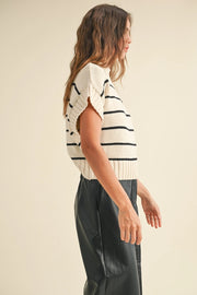 STRIPED DOLMAN PULLOVER - BEIGE + BLACK