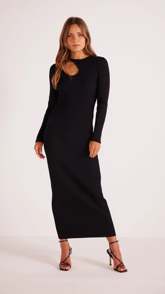 Mya Cutout Dress in Rib Knit Black –