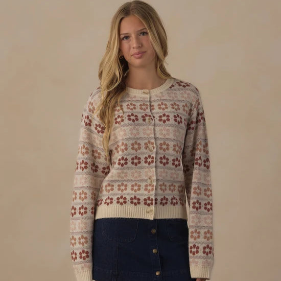 RYLEE + CRU TEEN CHEYENNE CARDIGAN - FLOWER FAIR ISLE