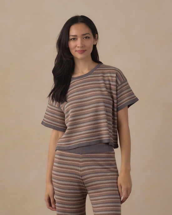 RYLEE + CRU BOXY CROP KNIT TEE - MULTI STRIPE