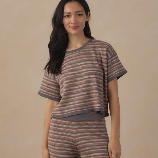 RYLEE + CRU BOXY CROP KNIT TEE - MULTI STRIPE