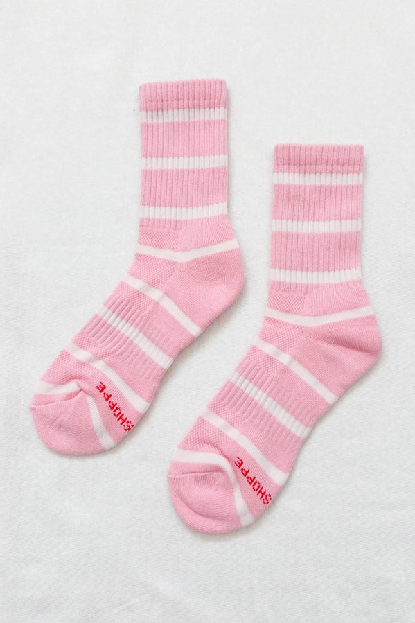 LE BON SHOPPE BOYFRIEND STRIPE SOCKS - PINK WHITE