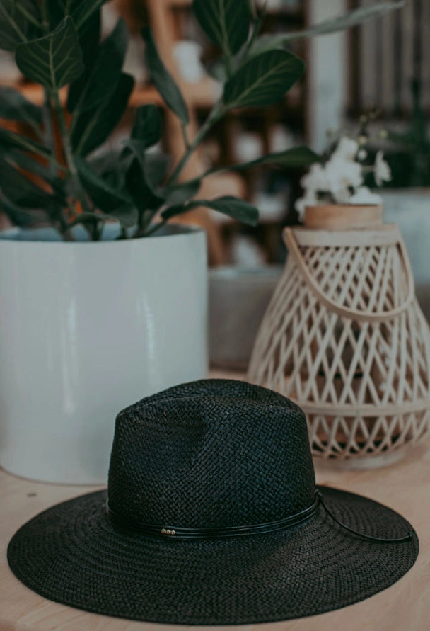 WEST VON LUNA PAPER STRAW HAT - BLACK