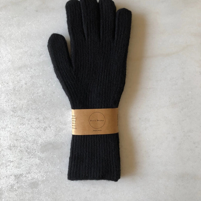 FUZZY WOOL TOUCH SCREEN GLOVES - BLACK