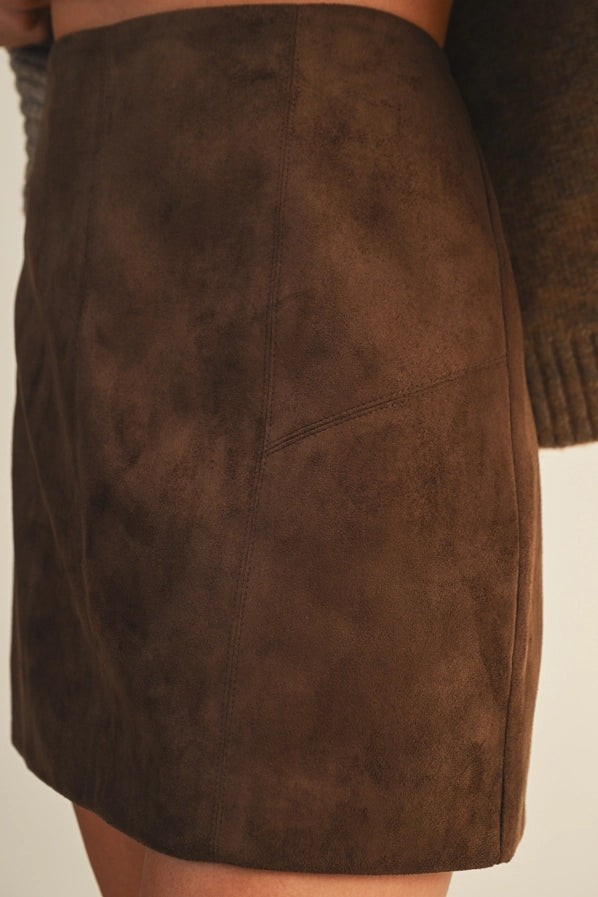 MS FITTED SUEDE MINI SKIRT - ESPRESSO