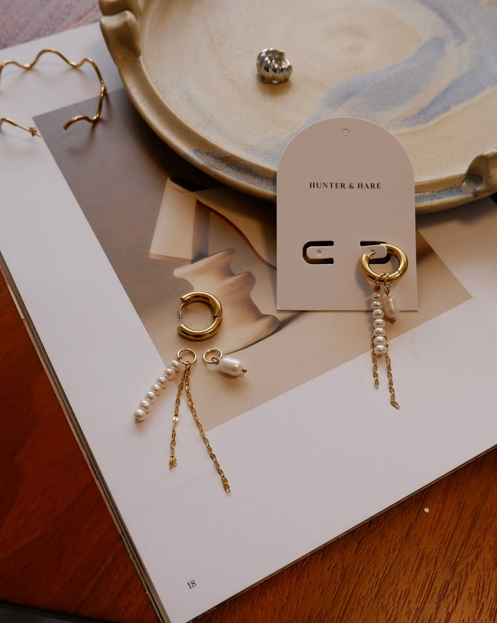 LILY HOOP PEARL DANGLES - GOLD