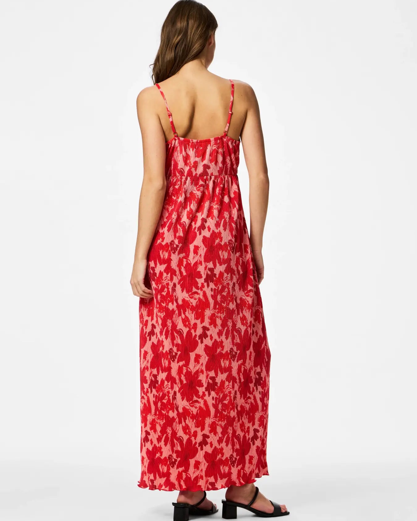 PIECES FLORA PRINTED STRAP DRESS - RED