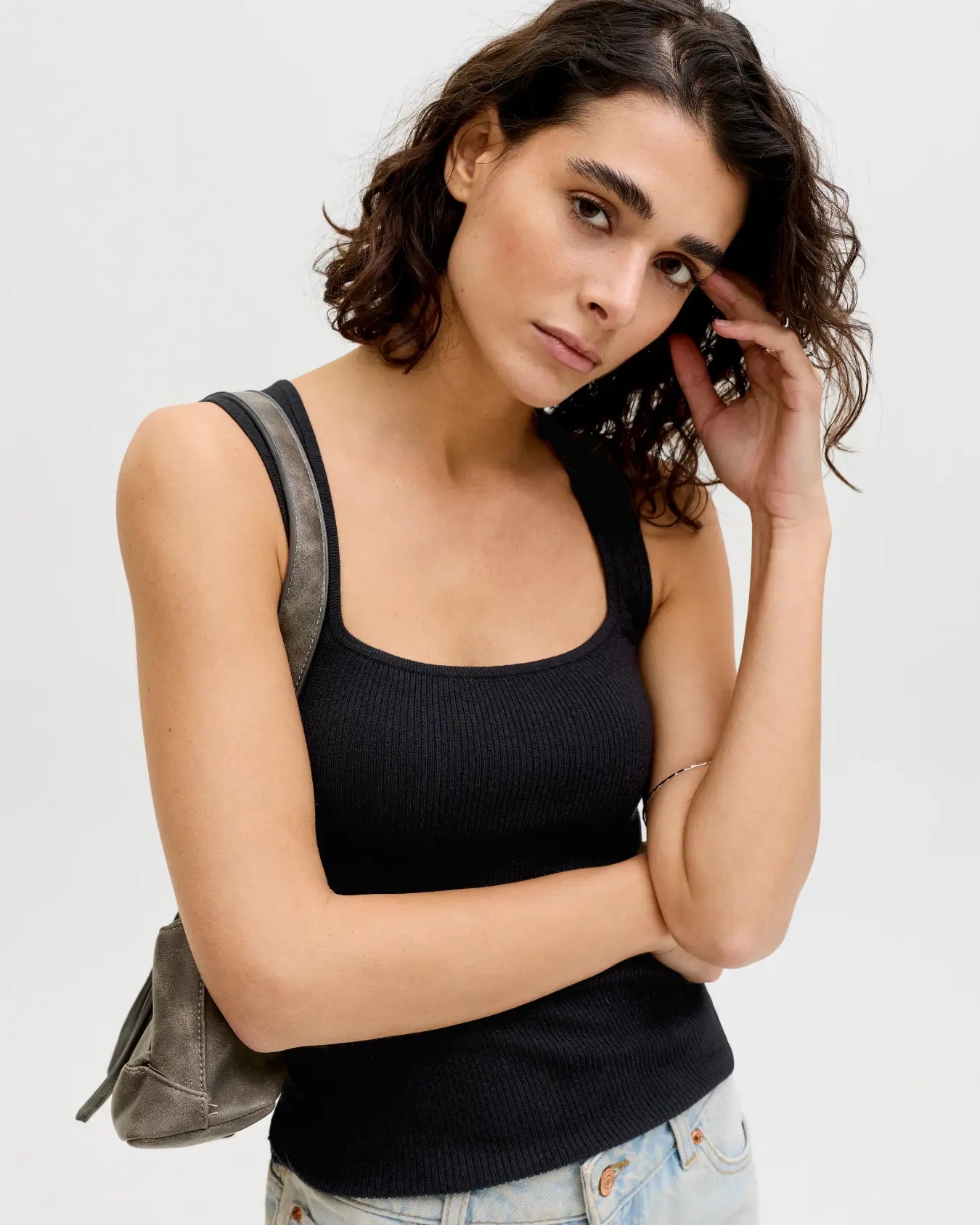 JJXX POSIE SQ NECK RIBBED TANK - BLACK